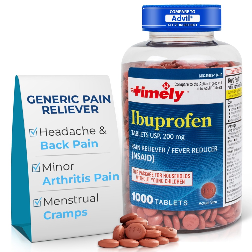 זמן-CAP LABS, INC. Timely Ibuprofen 200 מ"ג 1000 טבליות - גלולות הקלה כאב ו Fever מקטין - עבור כאבי ראש, Menstrual Pain, Tooth Aches, Muscular, Arthritis Pain & Body Aches