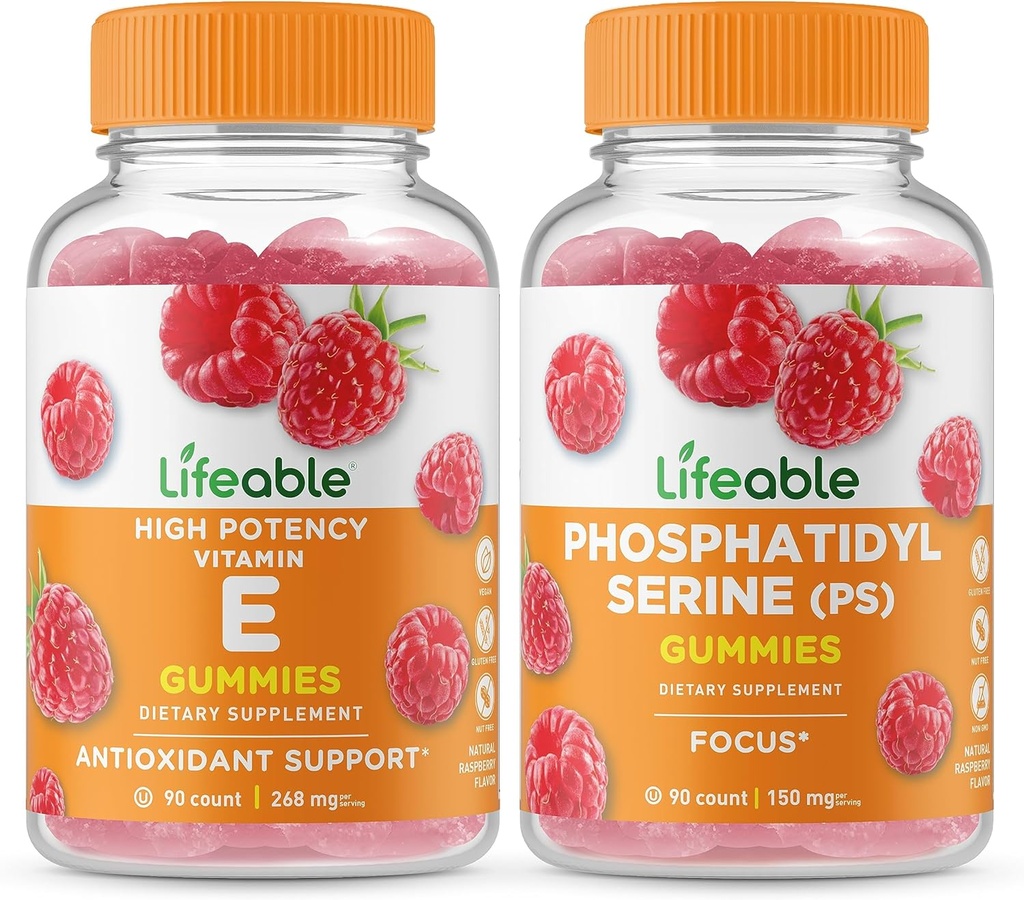 ויטמין E + Phosphatidylserine (PS), חניכיים Bundle - גדול Tasting, ויטמין תוסף, Gluten Free, GMO חינם, Chewable Gummy