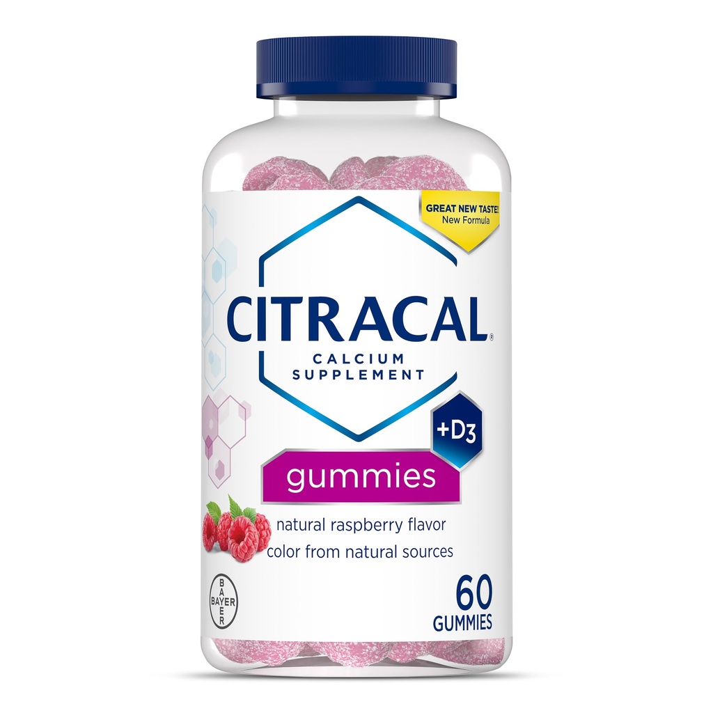 Citracal Calcium Gummies, Calcium Supplement with Vitamin D3, Support Bone Health, for Ages 12+, Natural Raspberry Flavor, 60 Count