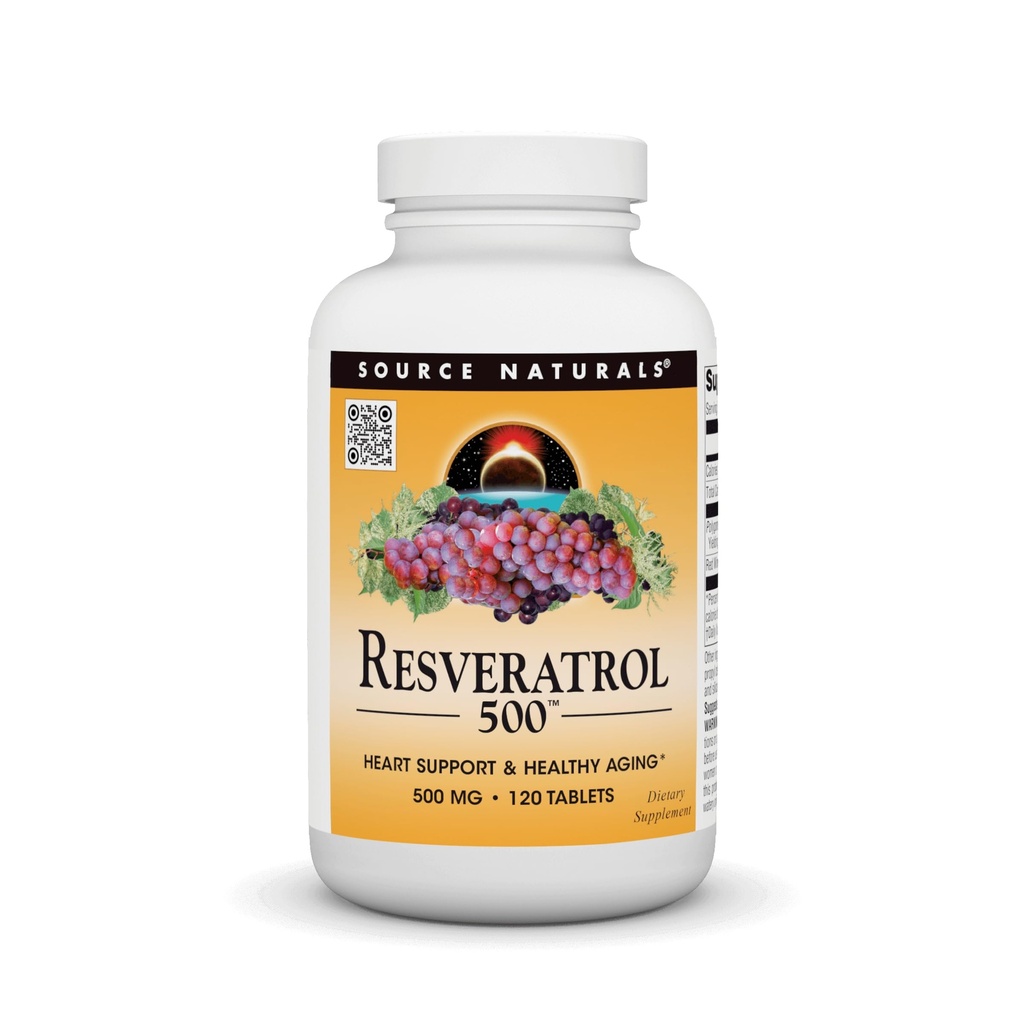מקורות טבעיים Resveratrol 500, Heart Support & Healthy Aging *, 500 מ"ג - 120 טבליות
