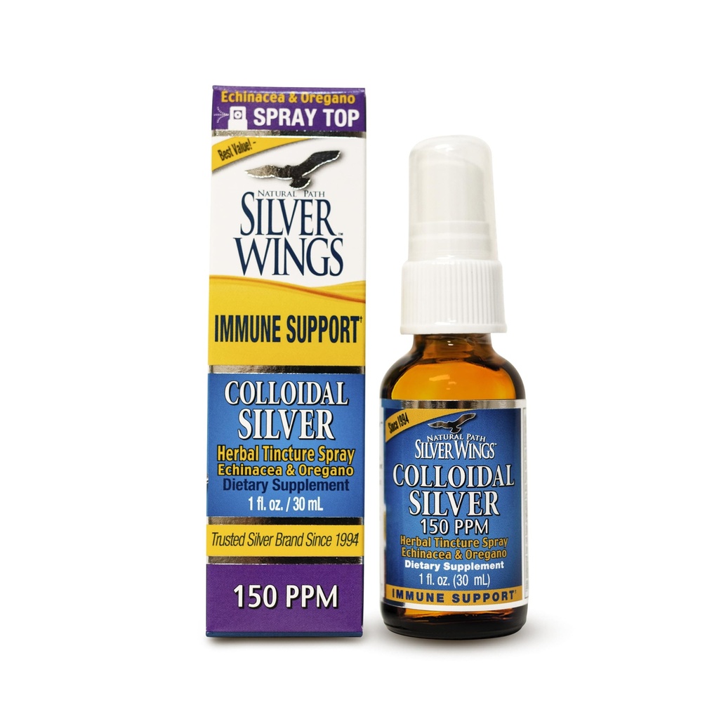 נתיב טבעי שביל Silver Wings Colloidal Silver 150ppm (750mcg) w/Echinacea & Oregano Immune Support Supplement - 1 fl. oz Spray