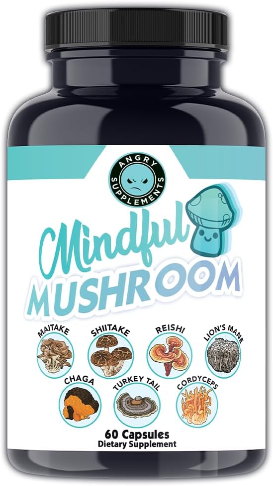 תוספת זועמת Mushrooms כמוסות - 7in1 Premium Health Shroom של Maitake, Shiitake, Reishi, טורקיה Tail, Cordyceps, Lions Mane ו Chaga Mushrooms (60ct)