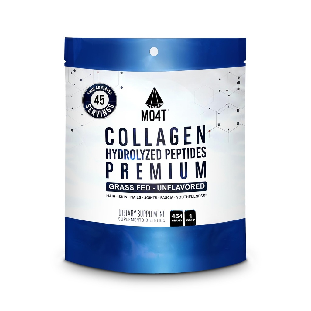MO4T Collagen Peptides- Collagen Powder- Hydrolyzed Collagen- Grass fed - Colageno Hidrolizado -Unflavored Collagen (1 Pound)