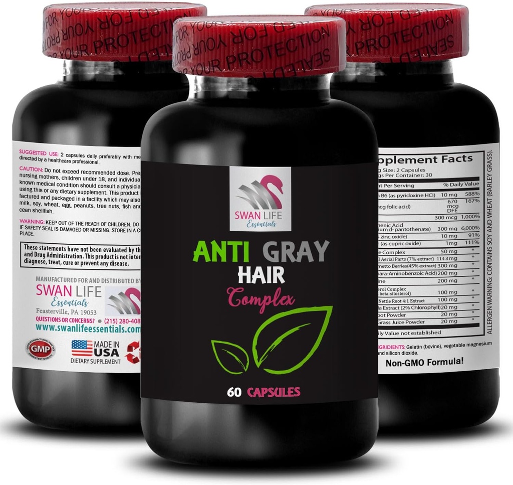 גלולות שיער אפור - ANTI G HAIR COMPLEX - חיוניות צבע, שיער אפור, גוון ירוק, צבע Vibrant, תוספת שיער אפור, בקרת גוון שיער, מראה צעיר 1 בקבוק 60 קפסולות