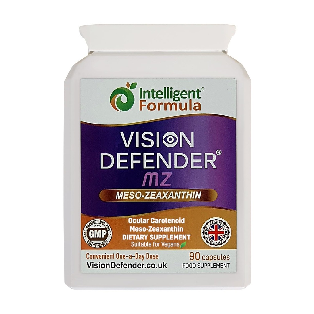 חזון Defender Meso Zeaxanthin עין תוספת MZ- Protect ושפר את בריאות העין ואת העין טיפול, כוח גבוה Antioxidant Carotenoid Meso-Zeaxanthin לעיניים (90 קפסולות / יום אחד) Made בבריטניה