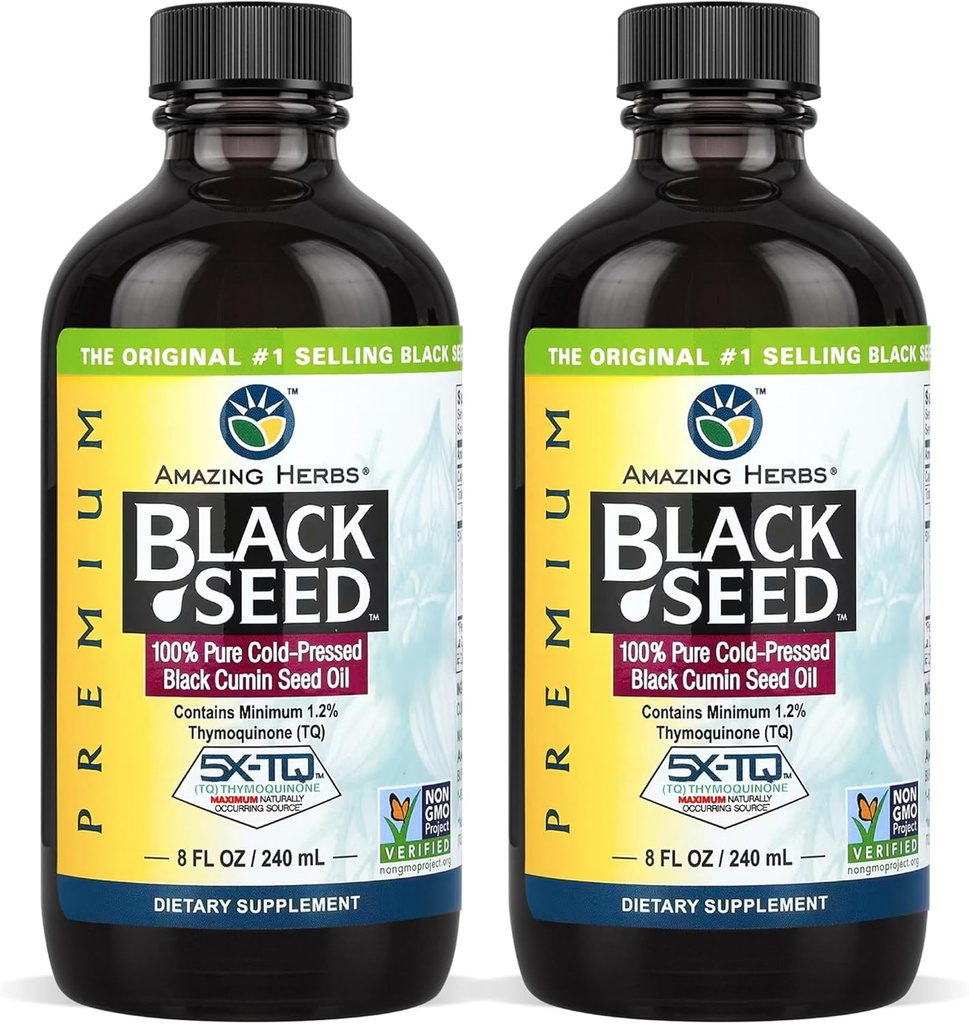Herbs Premium Black Seed Oil - Gluten Free, non GMO, Cold Pressed Nigella Sativa Aids in Digestive Health, Immune Support, Brain Function - 8 Fl Oz (Pack of 2)