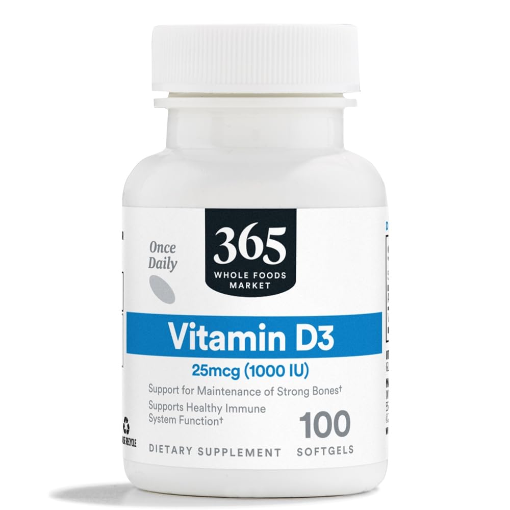 365 על ידי Whole Foods Market, ויטמין D3 Softgels, 1000 IU, 100 CT
