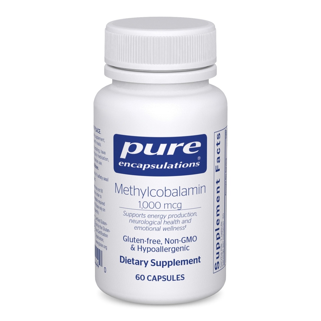 Pure Encapsulations Methyhydrobalamin 1000 mcg - ויטמין B12 תוספת לתמיכה זיכרון ועצב בריאות - Premium ויטמין B12 קפסולות - 60 קפסולות