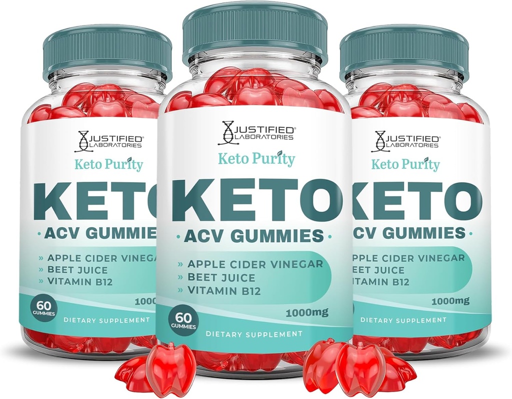 (3 Pack) Keto Purity Keto ACV חניכיים מתקדמות פורמולה 1000MG Keto Puritry Keto Gummies Apple Cider Vinegar פורמולה עם אבקת מיץ Pomegranate B12 טבעוני non GMO 180mys