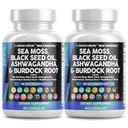 ניקוי Nutraceuticals Sea Mosss Black Seed Oil Ashwagandha Turmeric Bladderwrack Burdock & ויטמין C D3 עם Elderberry Manuka Dandelion Yellow Dock Iodine Chlorophyll ACV - 2Pack