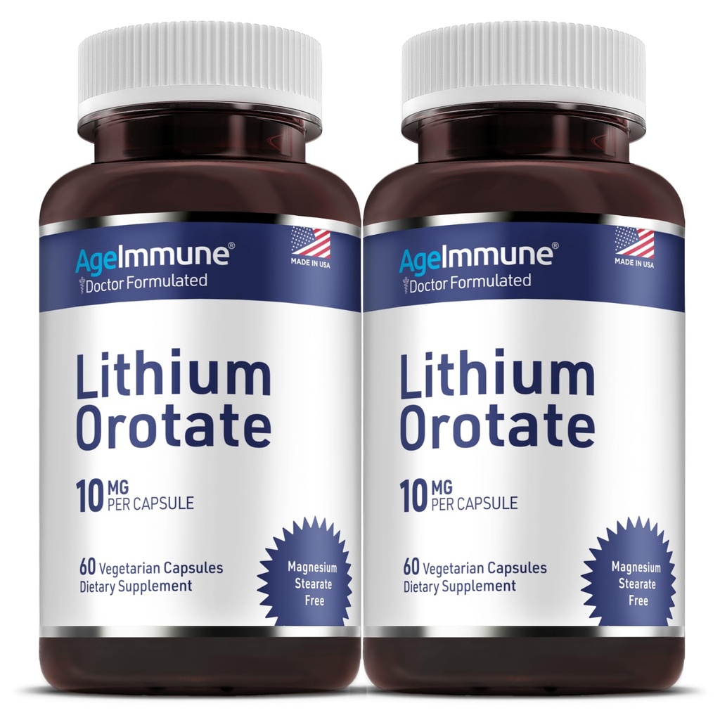 Lithium Orotate תוסף 10mg, 60 קפסולות צמחוניות. תמיכה בזיכרון ובבריאות רגשית Magnesium Stearate Free Supplements