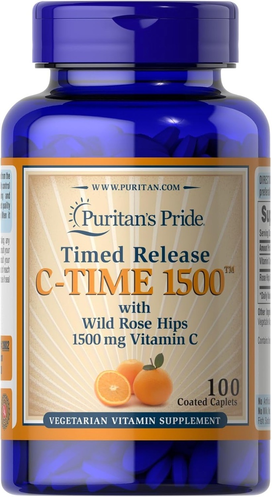 ויטמין הגאווה של Puritan C 1500 מ"ג עם Rose HIPS Caplets, 100 Count
