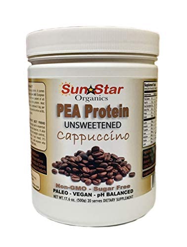 אבקת חלבון Pea - Un Sweetened - Cappuccino עם אבקת קפה ו Vanilla לחלץ, Soy Free, non-GMO 17.6 oz