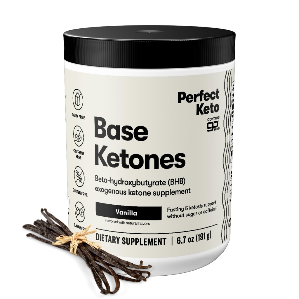 Perfect Keto Exogenous Ketones אבקת, BHB מלחים תוספת עבור Ketosis & Fasting, פלוס אלקטרוליטים עבור הידרה, Caffeine חינם אנרגיה, Keto Diet, Focus & Workout תמיכה, Vanilla, 6.7 oz oz oz oz oz oz