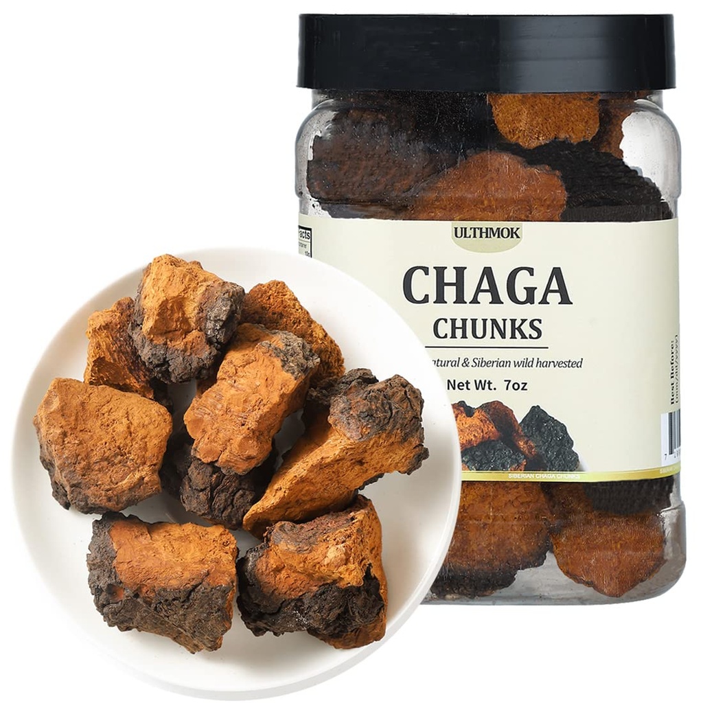 Premium Chaga Mushroom Chunks 7 Oz/199g, נבחר Natural Chaga Mushroom Tea,100% Wild Harvested.