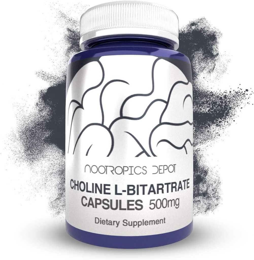 Choline L-Bitartrate קפסולות 500 מ"ג (180 הרוזן) | תוסף Choline | תמיכה פונקציונליות קוגניטיבית, ביצועים מנטליים והגשמה גופנית