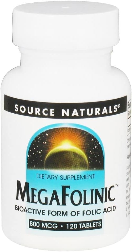 מקור טבעי MegaFolinic 800mcg Bioactive Folic Acid, Brain & Cell Health - 120 טבליות