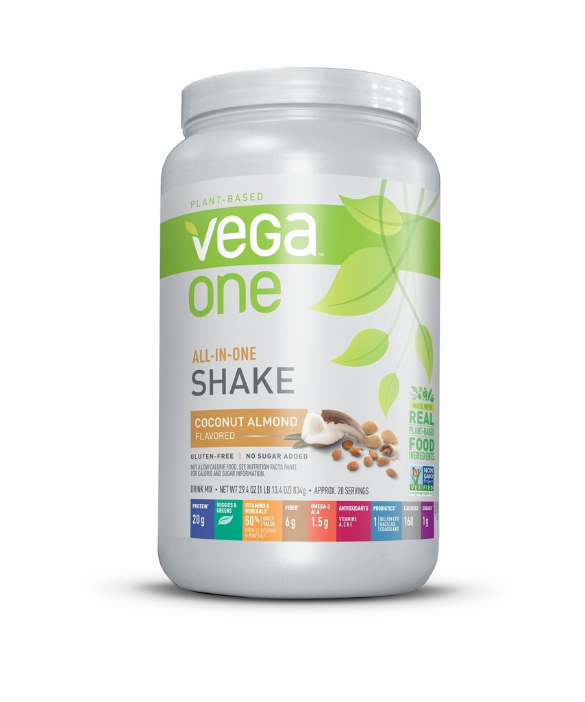 Vega One All-In-One Nutrition Shake קוקוס Almond (20 מנות) - אבקת חלבון טבעונית המבוססת על צמחים, ללא חלב, Gluten Free, Non GMO, 29.4 Ounce (Pack of 1)