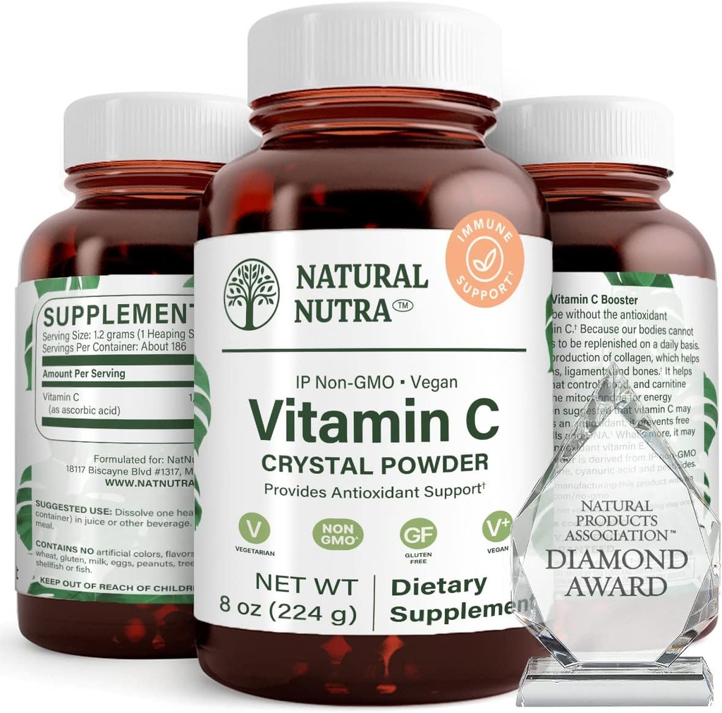טבעי Nutra Pure ויטמין C קריסטל אבקה של Ascorbic Acid, Boost Immunity, לשמור על תוספי כוח Capillary, להגדיל את Absorption ברזל, non-GMO, Herbicide, Pesticide, Soy חינם, 8 Ozry כוח, 8 Ozry כוח.