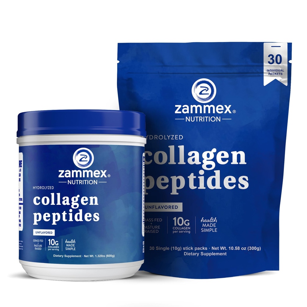 Zammex Collagen Peptides אבקת Unflavored 600g + 30 Sticks Travel Packets