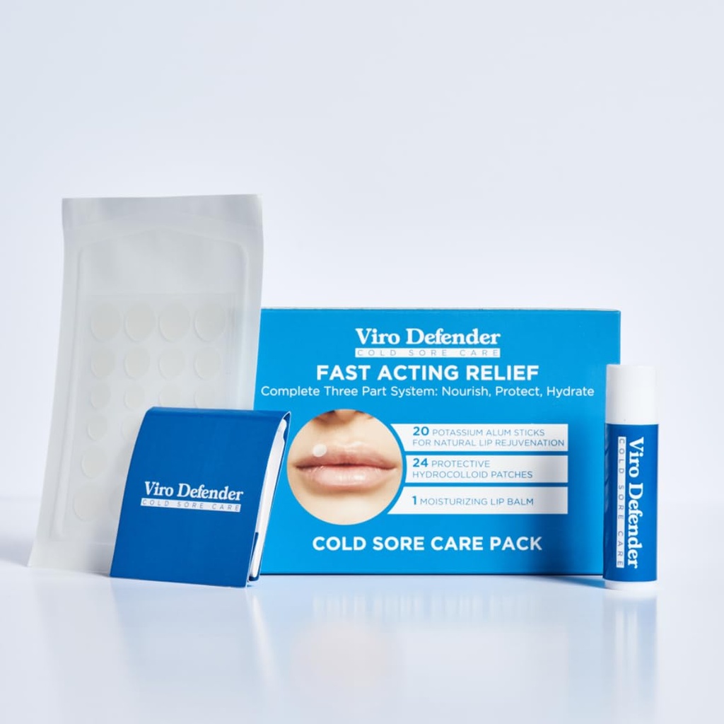 Hydrocolloid & Alum סטון קר Sore Care Pack הוא טיפול ראשון מסוגו, מהפכני שלושה חלקים טיפול, שילוב hydrocolloid Patches, Alum סטון, & Lip Balm כדי Soothe הקר שלך Sore
