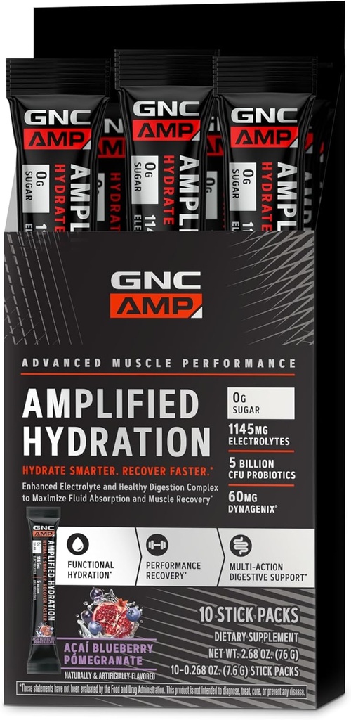 GNC AMP amplified hydrotion אבקת משקה לערבב | Enhanced Electrolyte & Healthy Digest Complex
