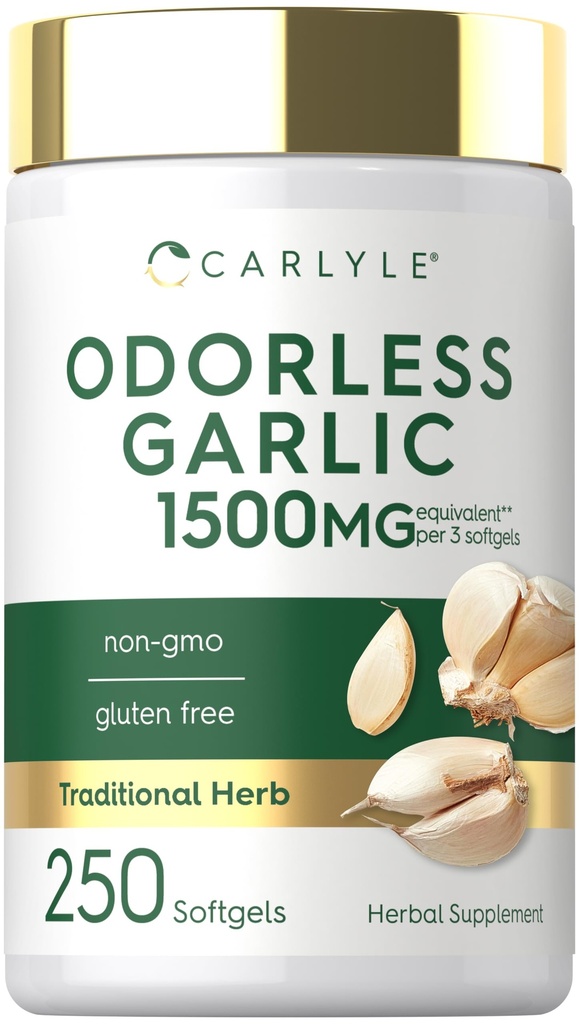 Karlyle Odorless Garlic Softgels 1500 מ"ג | 250 Count | Non-GMO, Gluten Free Extractation תוסף