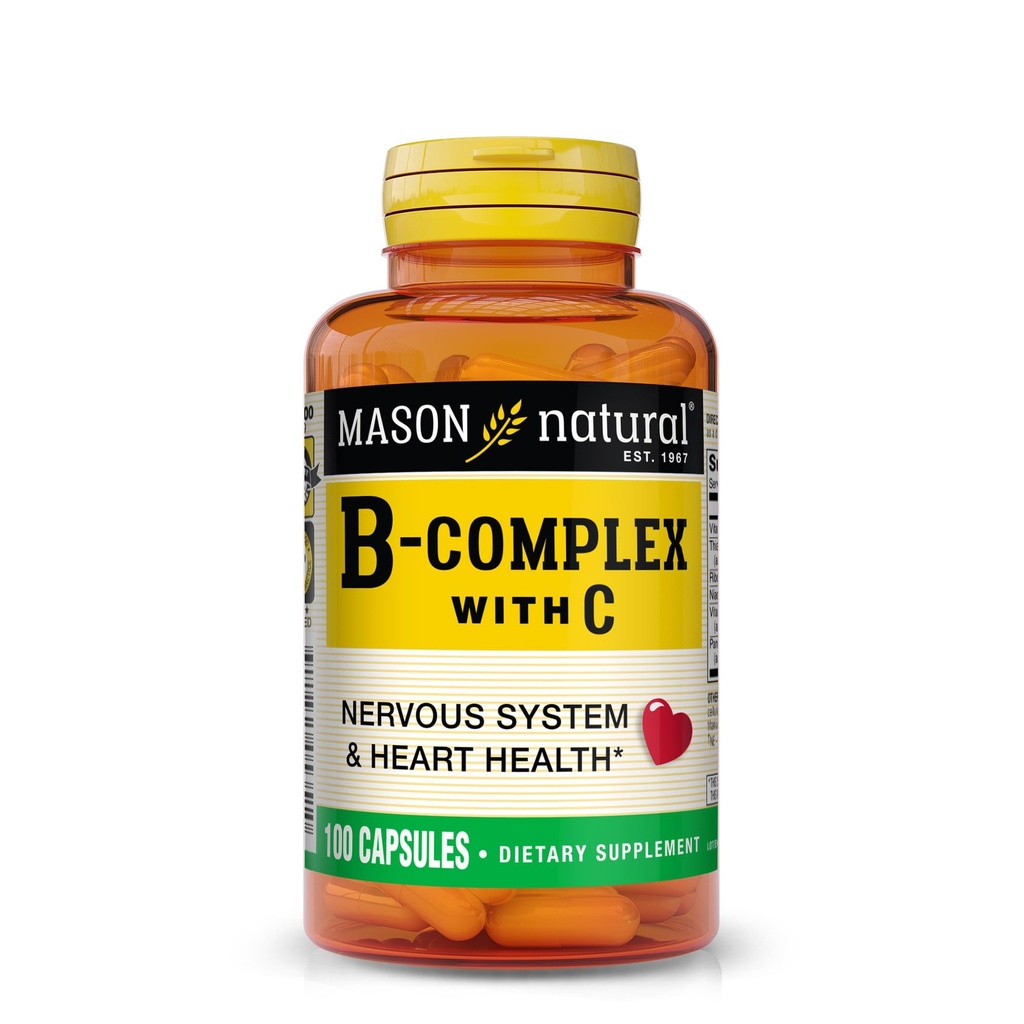 MASON NATURAL B-Complex עם ויטמין C - מערכת העצבים ותמיכה בריאות הלב - 100 קפסולות