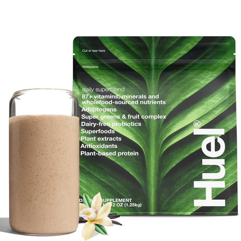 Huel Daily Superblend Vanilla אבקה | 25g Plant Based חלבונים | Super Greens אבקה | 87 ויטמינים, מינרלים, ו- Wholefood-Sourced Ingredients | 19 משרתים | Scoop לא נכלל כדי להפחית את הפלסטיק