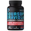 11in1 Graviola Soursop קפסולות במשך 5 חודשים אספקה עם פירות Soursop, Elderberry, Turmeric, ג'ינג'ר, Milk Thistle, Cranberry & More - Mood, Immune & Body Health - 150 קפסולות טבעוניות