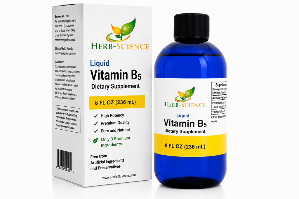 ויטמין נוזלי B5 - 192 משרתות - High Absorption Pantothenic Acid עבור אנרגיה, Mood & Nerve תמיכה - טבעוני אלכוהול חינם - עדיף מאשר קפסולות או גלולות - 8 Fl Oz