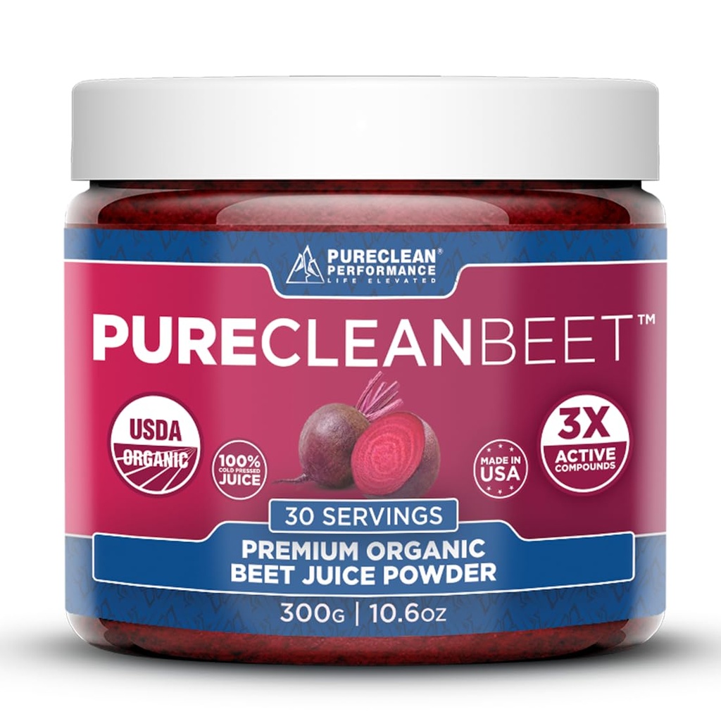 PureClean Beet Premium Beet Juice אבקת - 100% אורגני Nitric Oxide תמיכה קלינית-Proven 3X גדול Circulation, Endurance & Energy - סיקור קר מאוד, Eco Friendly, ארה"ב - 30 משרתים