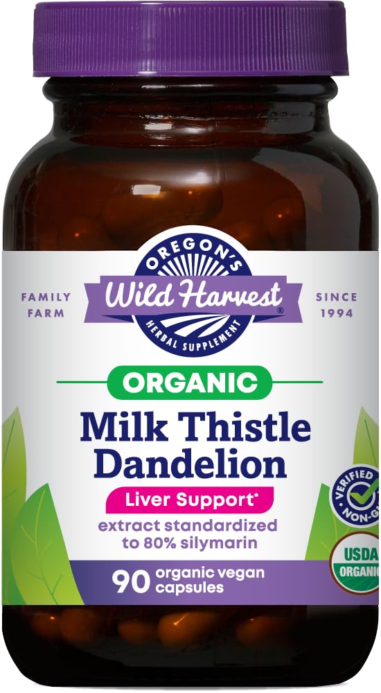 קצירת החלב האורגני של אורגון של אורגון Thistle Dandelion קפסולות Liver Support Extracted to 80% Silymarin, 90 Count Count