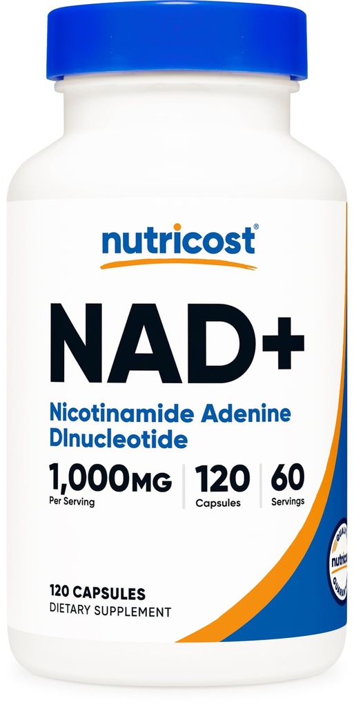 תוספי מזון NAD+ תוסף 1000 מ"ג עבור משרת, 120 קפסולות (Nicotinamide Adenine Dinucleotide) - 60 משרתים, Gluten-Free, טבעוני