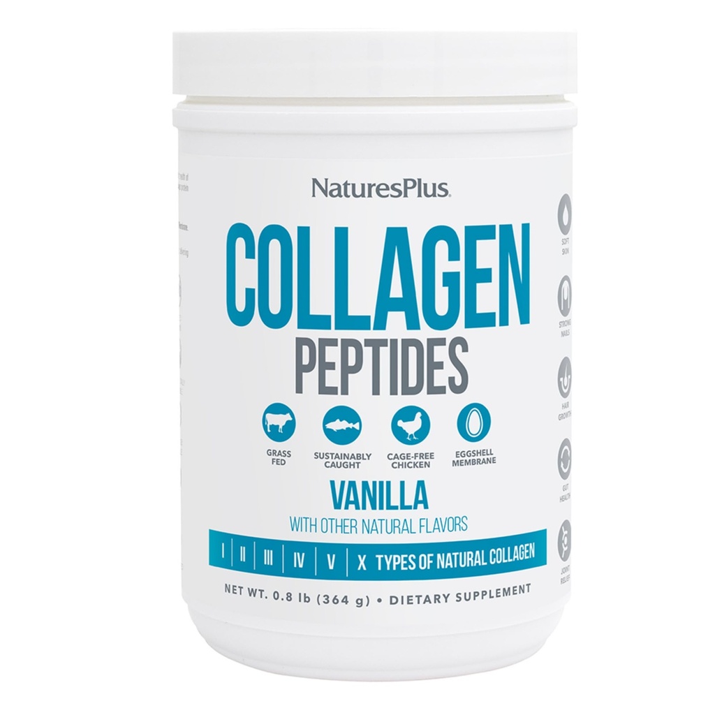 NaturesPlus Collagen Peptides, Vanilla - 0.8 lb Powder - Hair, Skin, Nail & Joint Health, Immune System Support - Non-GMO, Gluten Free - 14 Servings