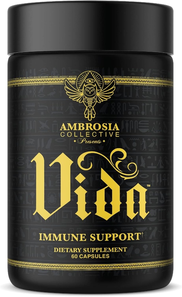 Ambrosia Vida Immunity Support, Elderberry, ויטמין C, ויטמין D ו- Zinc תוסף, Immune System Booster (60 קפסולות)