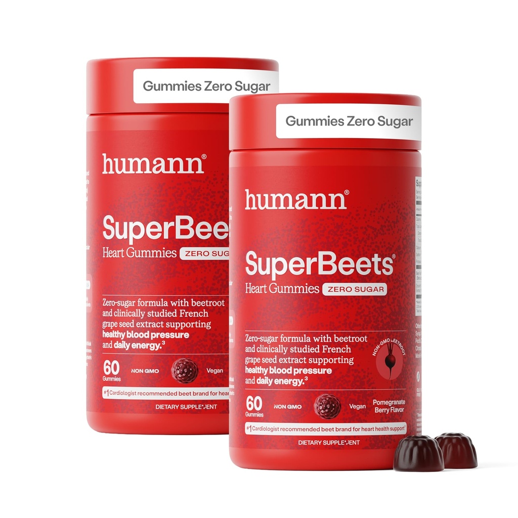 ManN SuperBeets Heart Gummies - Beet Gummy with Heart-Healthy Energy Support, Grape Seed Extractd Extractd ו- Beetroot, Sugar Free - Pomegranate Berry Flavor, 120 הרוזן ספירה