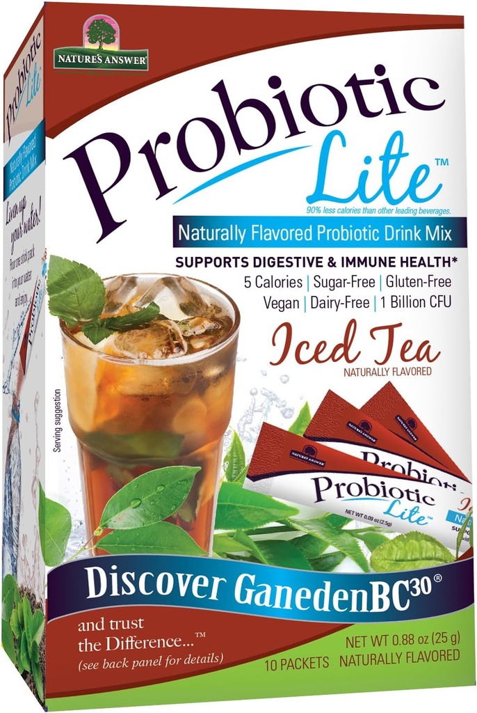 Nature's answer Probiotic Lite Stick Pack תוסף, תה קרח, 10 הרוזן
