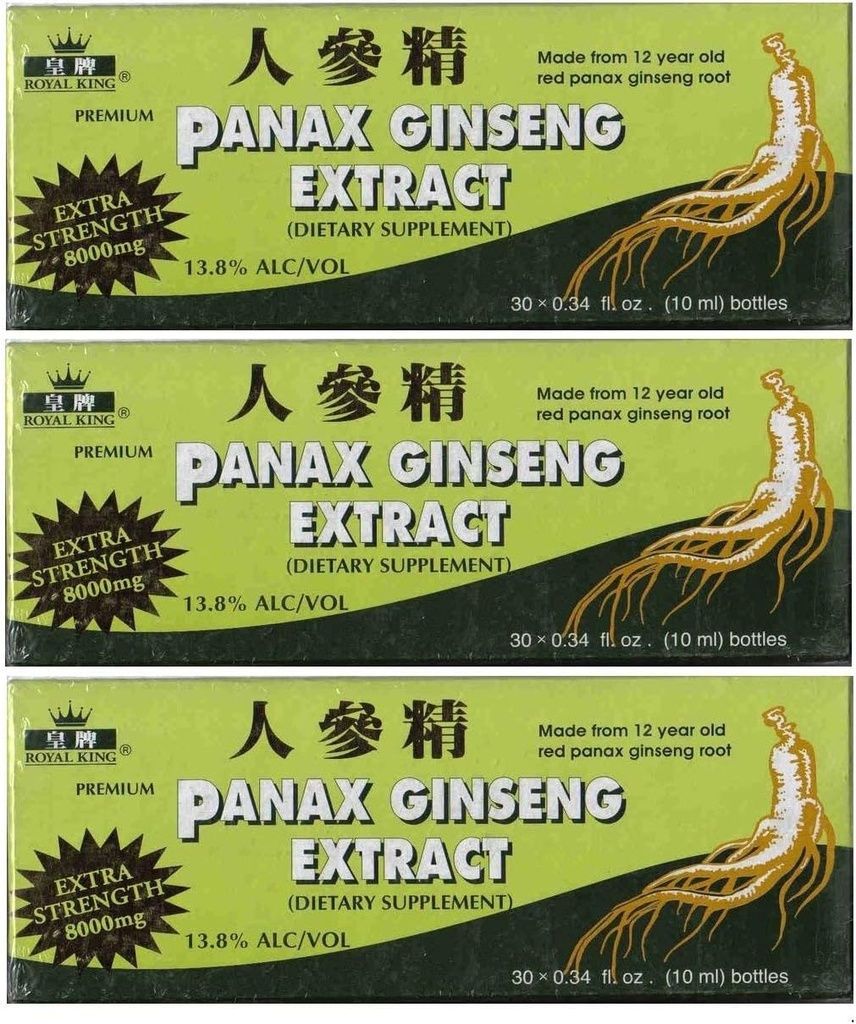 רויאל המלך Panax גינזנג לחלץ עם אלכוהול 8000 מ"ג 30 Vial (3 Boxes)