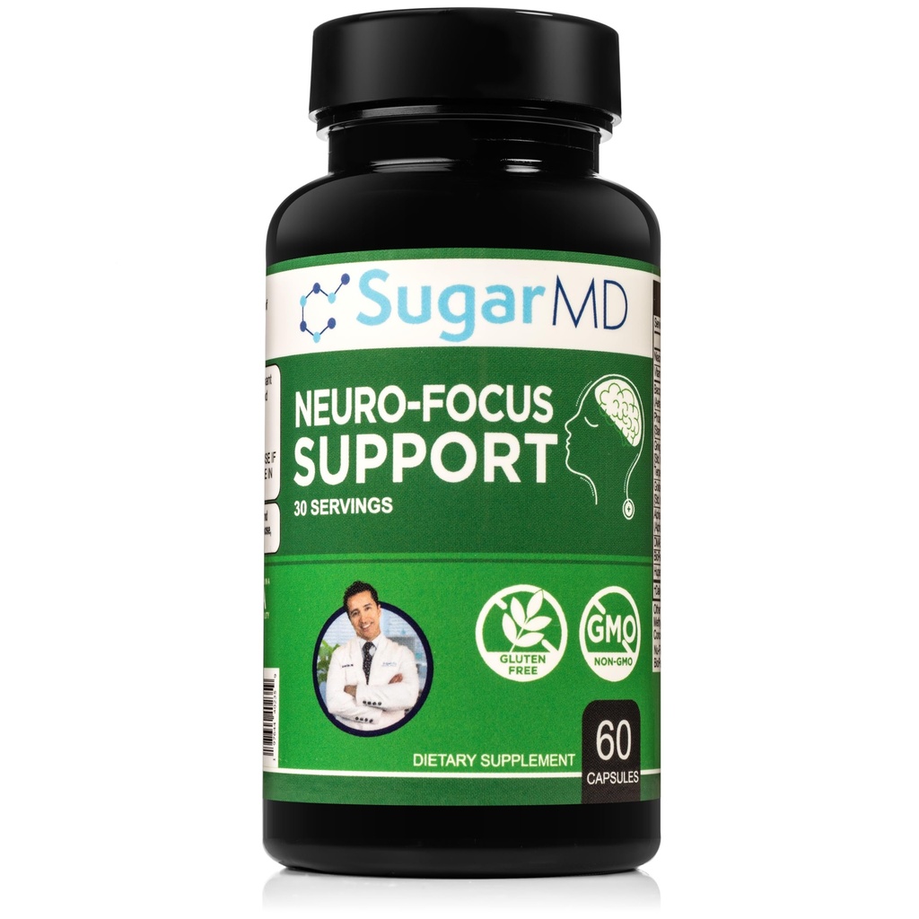 SugarMD Neuro-Focus Support - Brain Health Supplements for Memory - Focus and Clarity Formula of Bacopa, גינקו ו- Bioperine for Cognitive Support - Non-GMO ו- Gluten-Free - 60 קפסולות