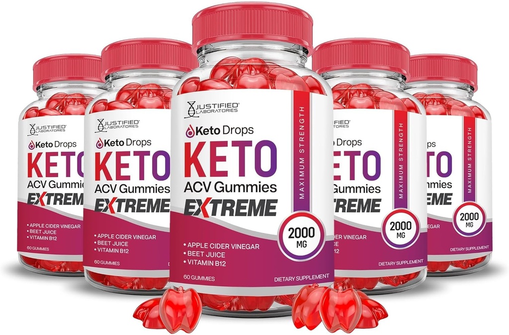 Justified Laboratories (5 Pack Keto Drops Keto ACV Gummies Extreme 2000MG Keto Drops Keto חניכיים מתקדמות פורמולה Apple Cider Vinegar עם אבקת מיץ Pomegranate B12 טבעוני non GMO 300 חניכיים