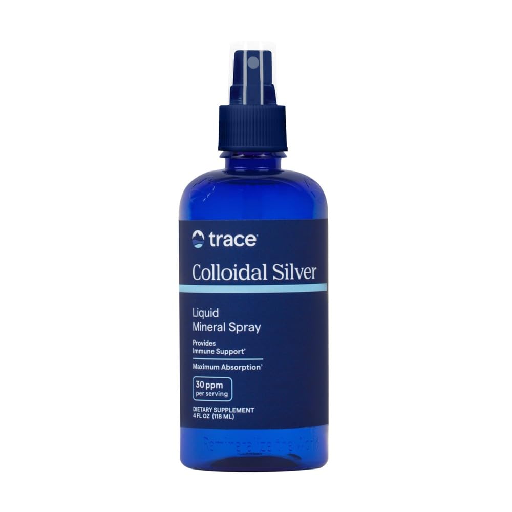 Trace מינרלים Colloidal Silver Spray - תוספת יומית מינרלים כדי לעזור יעיל Absorption - תמיכה Immune, Skeletal & Sleep Health - Super Oxygenated תוסף - 4 oz (בערך 118 משרתים)