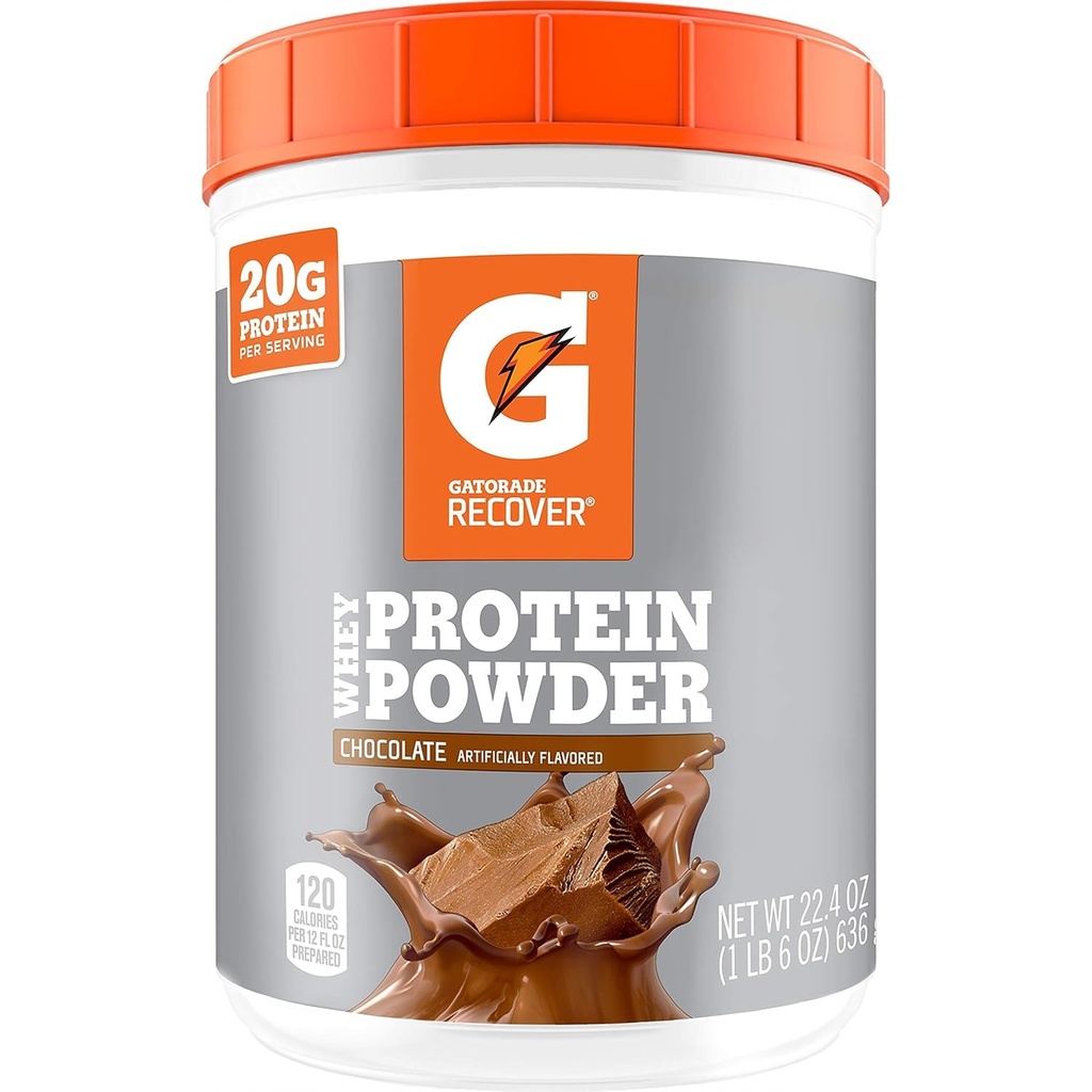 אבקת חלבון של Gatorade Whey, שוקולד, 22.4 Ounce (20 משרת לסופר, 20 גרם חלבון לכל מנה)
