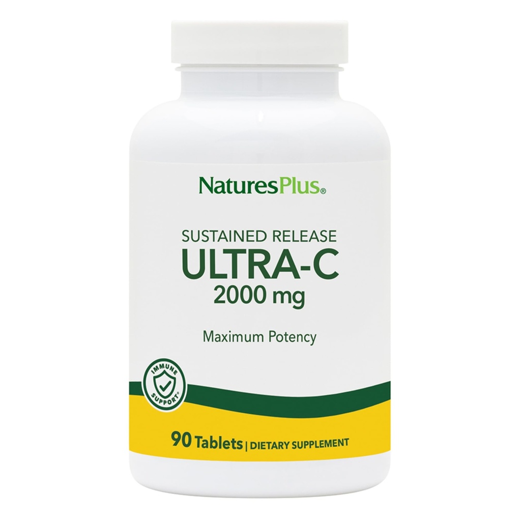 NaturesPlus Ultra-C 2000 מ"ג - 90 טבליות, Pack of 2 - ויטמין C עם Rose HIPS - Immune & Antioxidant Support - Vegetarian, Gluten Free - 180 משרתות