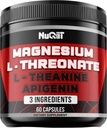 מגנזיום L-Threonate, L-theanine, Apigenin תוסף - 60 קפסולות - יתרונות מדכאים עבור ריכוז, בריאות המוח והמוח הנוח - 10% Elemental Magnesium