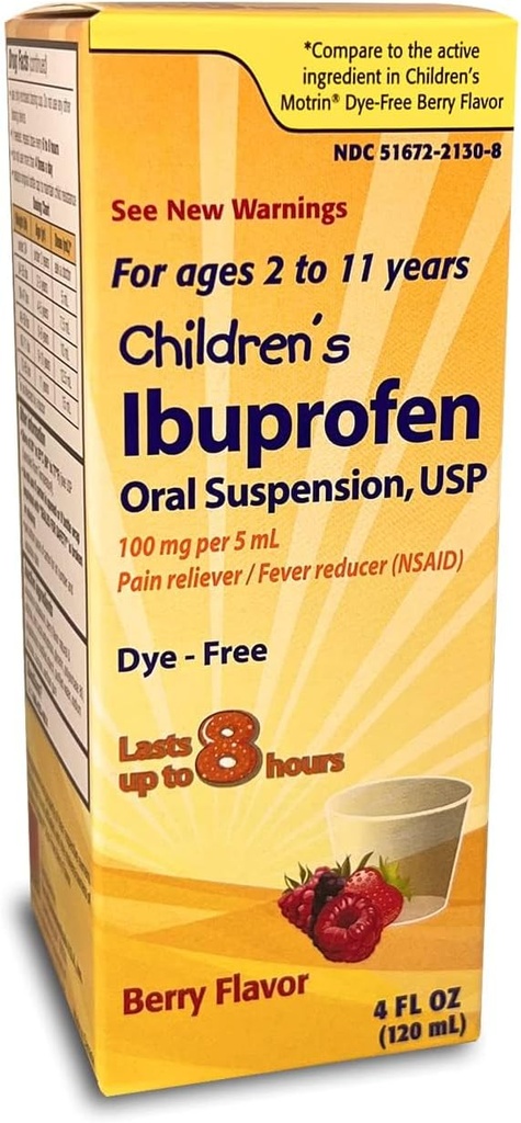 Abuprofen אוראלי של Taro Children's Ibuprofen אוראלי Suspension 100 מ"ג ל 5 מ"ל, 4 Fl Oz, Pain Reliever ו Fever להפחית במשך 2-11 שנים, Dye-Free, ברי פלאמור