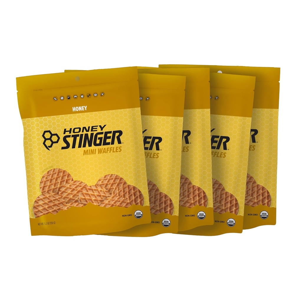 Honey Stinger Organic Mini Honey Waffles, Energy Stroopwafel for Exercise, Endurance and Performance, Sports Nutrition for Home & Gym, Pre and Post Workout, 5 Bags, 26.5 Ounce