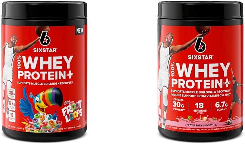Six Star Whey חלבון אבקת Froot Loops Flavor & Strawberry Smoothie | שריר בניין & Recovery Plus Immune תמיכה