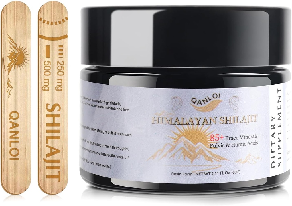 Shilajit for Men-Natural Shilajit Resin עם תוסף Humic ו Fulvic Acid, ההימלאיה Shilajit Resin-120 משרת/60g (500 מ"ג)