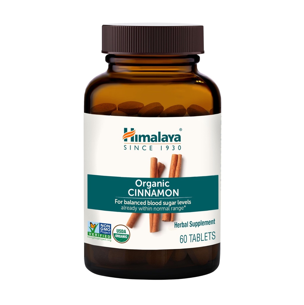 ההימלאיה אורגנית Cinnamon, 30 יום אספקה - Herbalcose metabolism תמיכה - USDA אורגני, non-GMO, טבעוני, Gluten Free, 1100 מ"ג, 60 טבליות